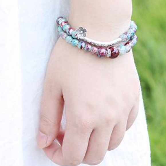 Beaded Floral Charm Wrap Bracelet - Picture 2 of 7